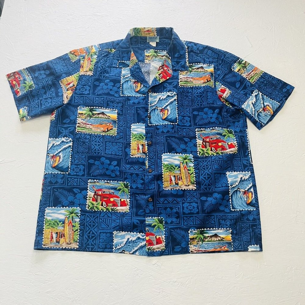 Hawaiian Vintage Collection SHIRT Mens Size XL Button up Cars And Beach Made USA